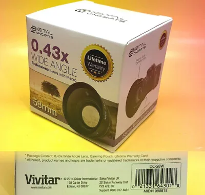 VIVITAR 0.43x WIDE ANGLE LENS W/MACRO 58mm -> Camera  Camcorder Video / 0.45X • $20.48